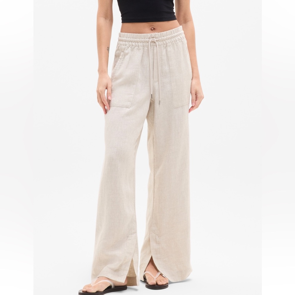 Athleta Light Beige Linen Wide-Leg Pants